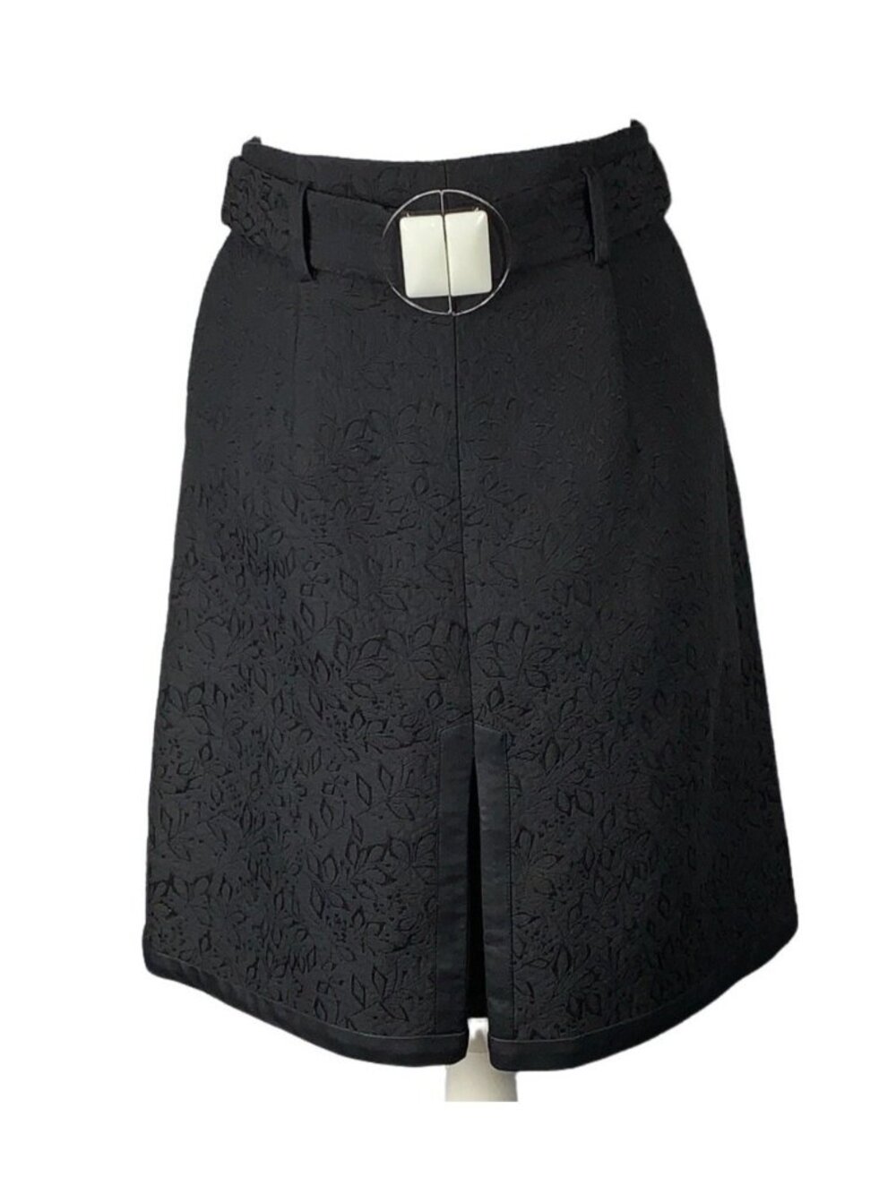 Vintage Class Roberto Cavalli Black Floral Jacquard Skirt Belted Size 42 USA 8